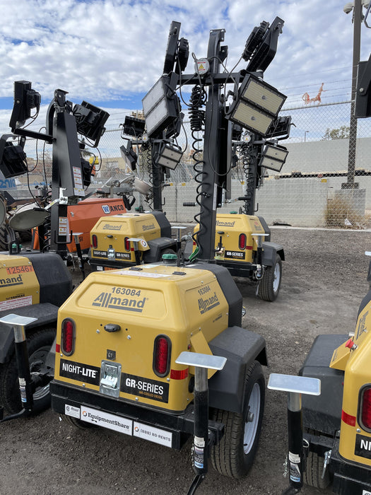 2021 Allmand NLV3GR (4) LED Light Fixture 350W, 23' Vertical Mast, 3kW Prime, Towable, Deep Sea L401, Leveling Jacks, Yanmar T4F 5.8hp