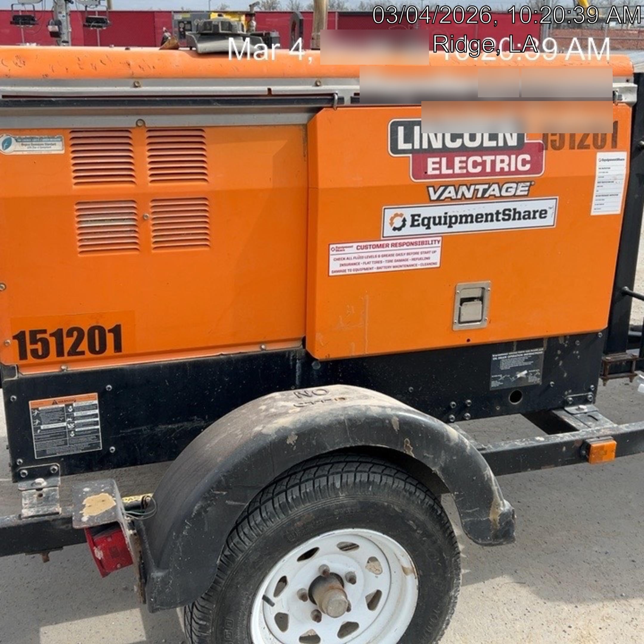 2021 Lincoln Electric Vantage 322 Vantage 322 Ready Pak 3 w/ Telematics & Decals, ORANGE (includes trailer, cable rack, fender light kit)