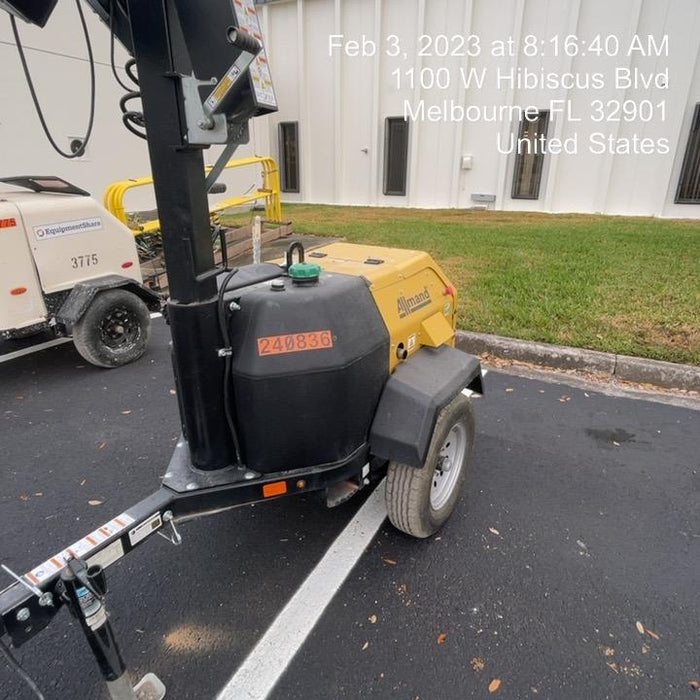 2022 Allmand NLV3GR (4) LED Light Fixture 350W, 23' Vertical Mast, 3kW Prime, Towable, Deep Sea L401, Leveling Jacks, Yanmar T4F 5.8hp