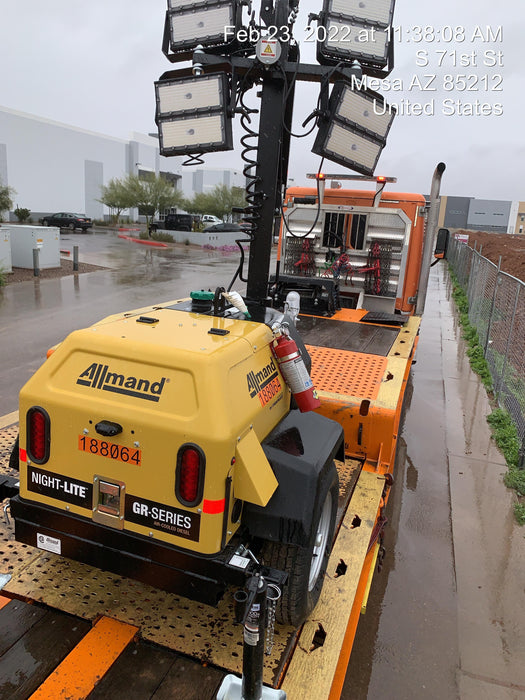 Allmand NLV3GR (4) LED Light Fixture 350W, 23' Vertical Mast, 3kW Prime, Towable, Deep Sea L401, Leveling Jacks, Yanmar T4F 5.8hp