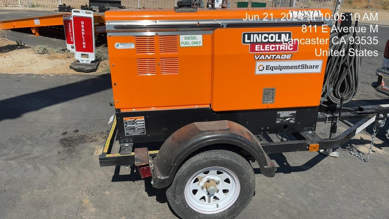 2022 Lincoln Electric Vantage 322 Trlr Mounted, Cable Rack, Light Kit