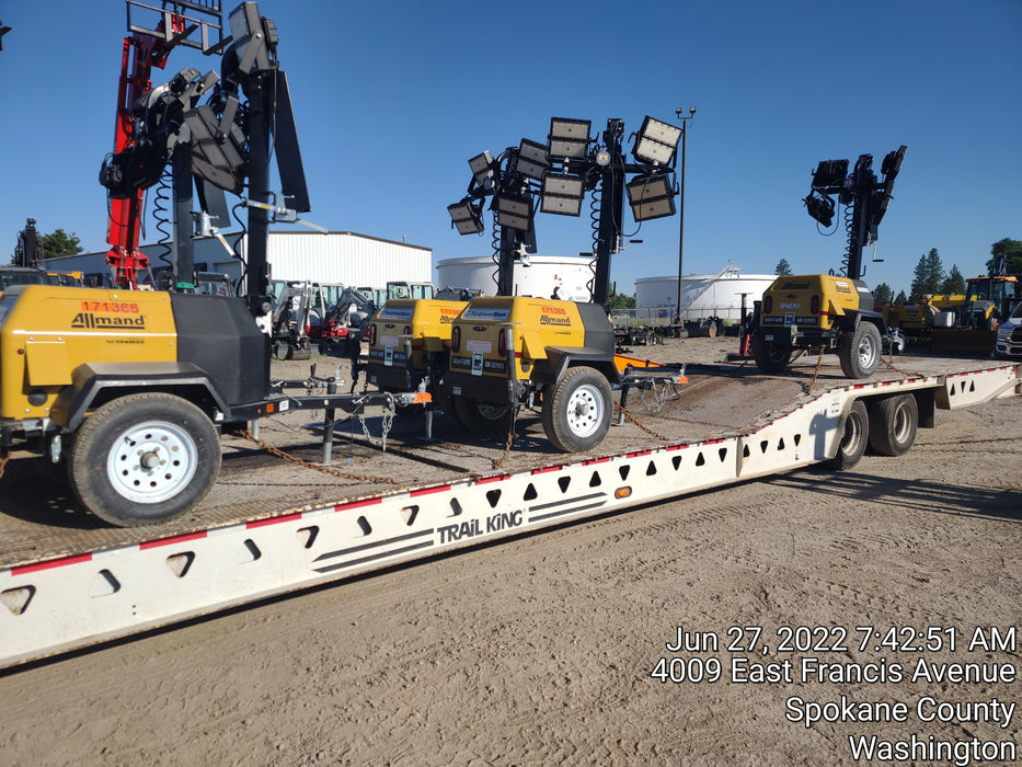 2021 Allmand NLV3GR (4) LED Light Fixture 350W, 23' Vertical Mast, 3kW Prime, Towable, Deep Sea L401, Leveling Jacks, Yanmar T4F 5.8hp