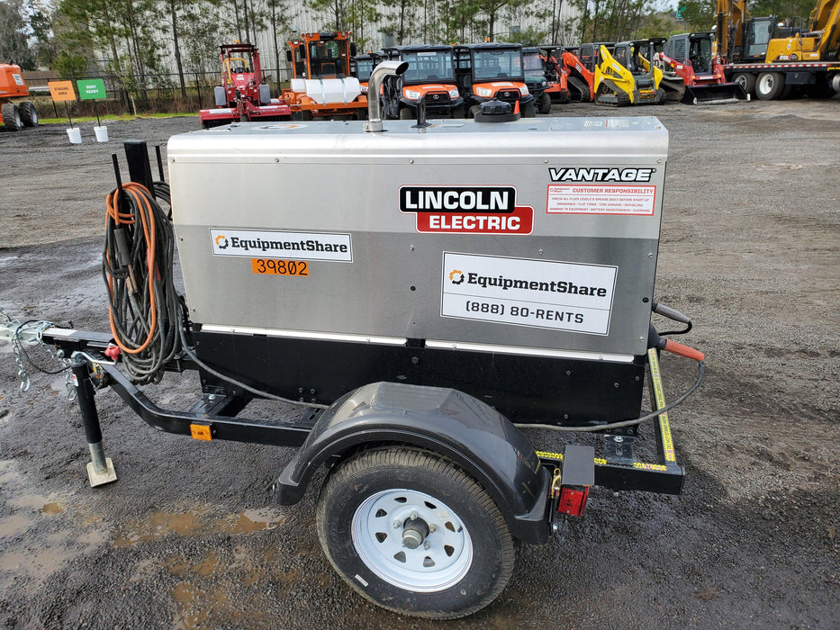 2019 Lincoln Electric Vantage 322 Welder Ready-Pak 3, Two wheel trailer, Fender and Light kit, Cable Rack