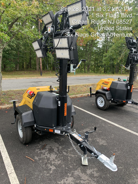 2021 Allmand NLV3GR (4) LED Light Fixture 350W, 23' Vertical Mast, 3kW Prime, Towable, Deep Sea L401, Leveling Jacks, Yanmar T4F 5.8hp