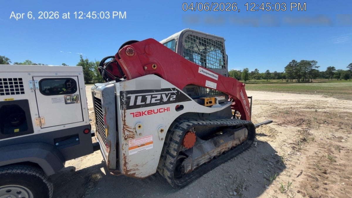 2019 Takeuchi TL12V2C ROPS/FOPS Cab, Heat/AC, Defroster, Rubber Tracks, Back-up Alarm, Front & Rear Working Lights, Auxiliary Hydraulics, Two-Speed Travel, Electronic Monitoring System, Hydraulic Universal Quick Hitch w/80" HD Smooth Dirt Bucket with Bolt-on Edge, 24.0 cu ft. Capacity
