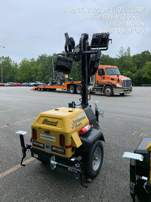 2022 Allmand NLV3GR (4) LED Light Fixture 350W, 23' Vertical Mast, 3kW Prime, Towable, Deep Sea L401, Leveling Jacks, Yanmar T4F 5.8hp