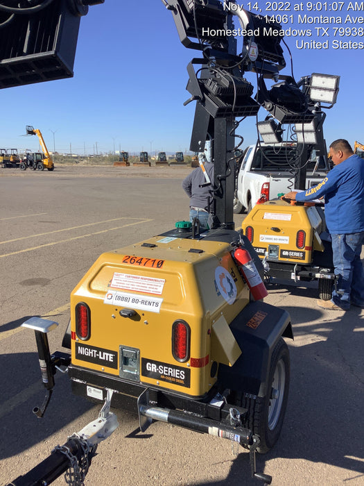 2022 Allmand NLV3GR (4) LED Light Fixture 350W, 23' Vertical Mast, 3kW Prime, Towable, ES Decals, T3