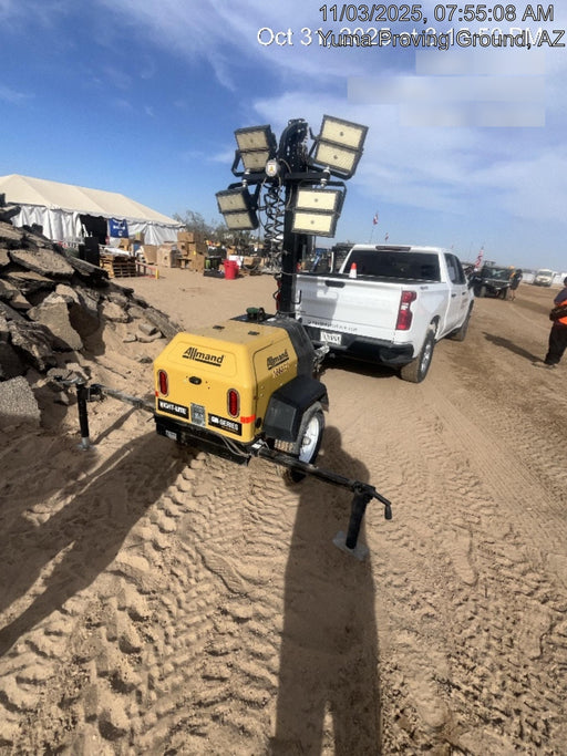 2021 Allmand NLV3GR (4) LED Light Fixture 350W, 23' Vertical Mast, 3kW Prime, Towable, Deep Sea L401, Leveling Jacks, Yanmar T4F 5.8hp