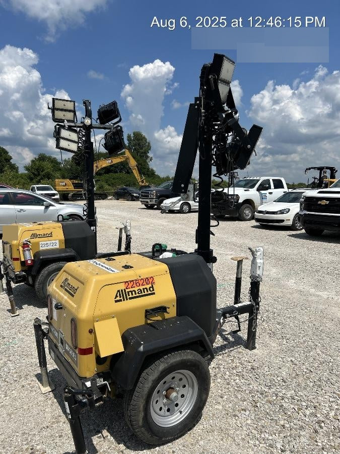 2022 Allmand NLV3GR (4) LED Light Fixture 350W, 23' Vertical Mast, 3kW Prime, Towable, Deep Sea L401, Leveling Jacks, Yanmar T4F 5.8hp