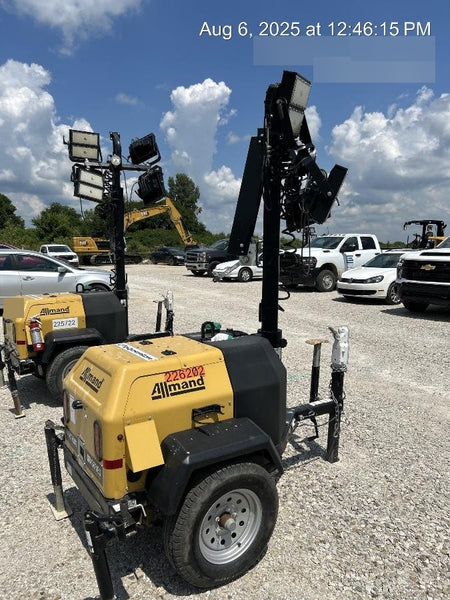 2022 Allmand NLV3GR (4) LED Light Fixture 350W, 23' Vertical Mast, 3kW Prime, Towable, Deep Sea L401, Leveling Jacks, Yanmar T4F 5.8hp