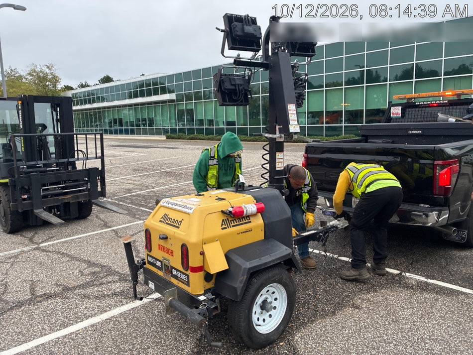 Allmand NLV3GR (4) LED Light Fixture 350W, 23' Vertical Mast, 3kW Prime, Towable, Deep Sea L401, Leveling Jacks, Yanmar T4F 5.8hp