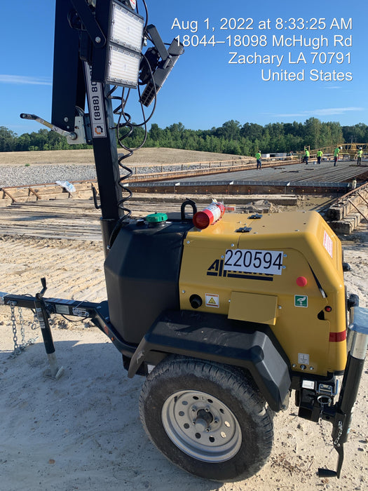 2022 Allmand NLV3GR (4) LED Light Fixture 350W, 23' Vertical Mast, 3kW Prime, Towable, Deep Sea L401, Leveling Jacks, Yanmar T4F 5.8hp