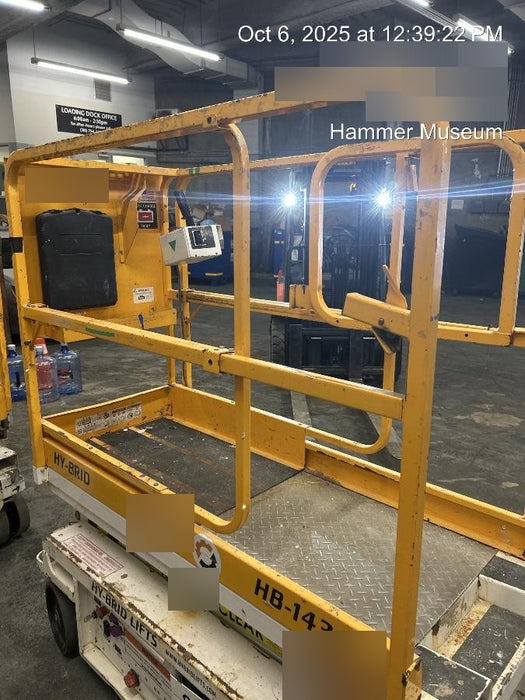 Custom Equipment HB-1430 <ul>
 <li>Hy-Brid Scissor Lift</li>
  <li>Platform capacity up to 670 lbs.</li>
  <li>Working height up to 20 ft</li>
  <li>Weighs under 1,700 lbs.</li>
  <li>Non-marking wheels </li>
</ul>