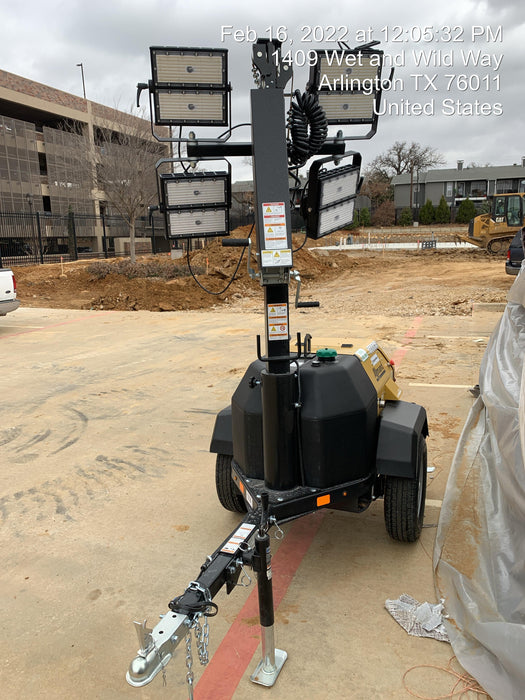 2022 Allmand NLV3GR (4) LED Light Fixture 350W, 23' Vertical Mast, 3kW Prime, Towable, Deep Sea L401, Leveling Jacks, Yanmar T4F 5.8hp