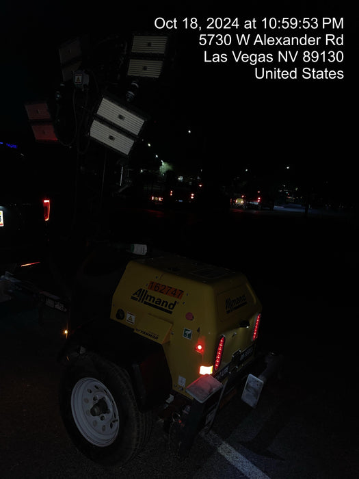 2021 Allmand NLV3GR (4) LED Light Fixture 350W, 23' Vertical Mast, 3kW Prime, Towable, Deep Sea L401, Leveling Jacks, Yanmar T4F 5.8hp