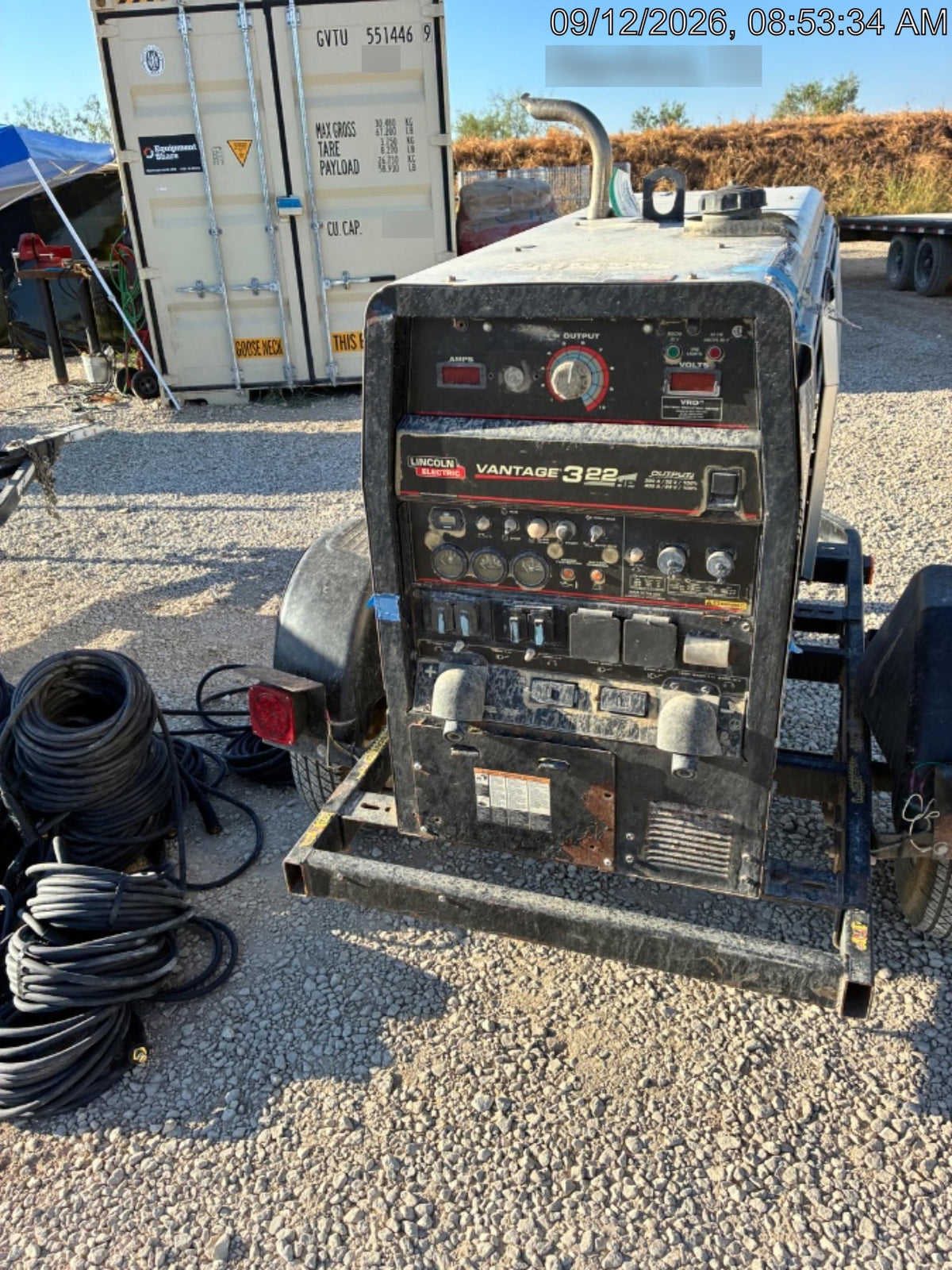 2019 Lincoln Electric Vantage 322 Welder Ready-Pak 3, Two wheel trailer, Fender and Light kit, Cable Rack