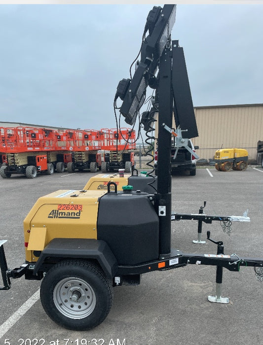 2022 Allmand NLV3GR (4) LED Light Fixture 350W, 23' Vertical Mast, 3kW Prime, Towable, Deep Sea L401, Leveling Jacks, Yanmar T4F 5.8hp