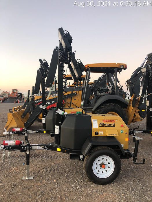 2021 Allmand NLV3GR (4) LED Light Fixture 350W, 23' Vertical Mast, 3kW Prime, Towable, Deep Sea L401, Leveling Jacks, Yanmar T4F 5.8hp