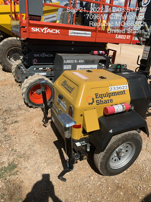 2022 Allmand NLV3GR (4) LED Light Fixture 350W, 23' Vertical Mast, 3kW Prime, Towable, Deep Sea L401, Leveling Jacks, Yanmar T4F 5.8hp