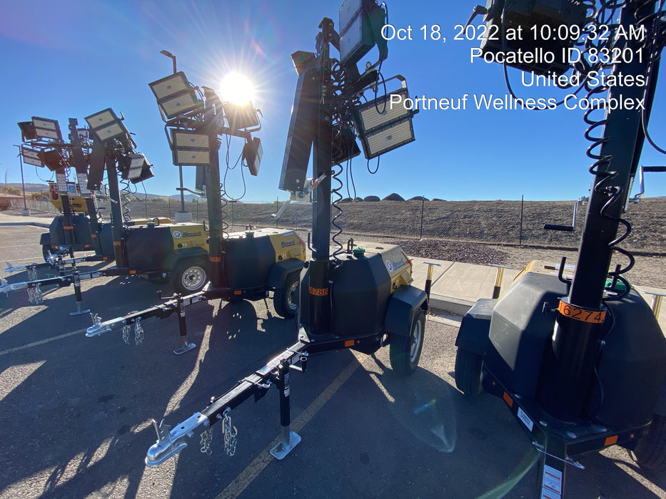 2022 Allmand NLV3GR (4) LED Light Fixture 350W, 23' Vertical Mast, 3kW Prime, Towable, ES Decals, T3