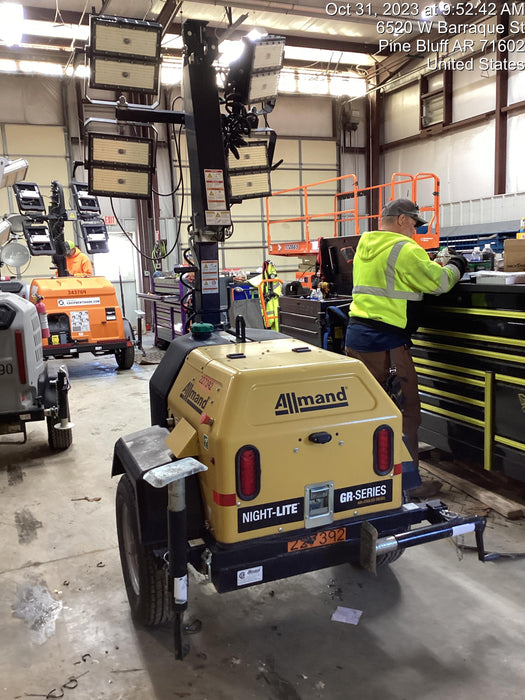 2022 Allmand NLV3GR (4) LED Light Fixture 350W, 23' Vertical Mast, 3kW Prime, Towable, Deep Sea L401, Leveling Jacks, Yanmar T4F 5.8hp