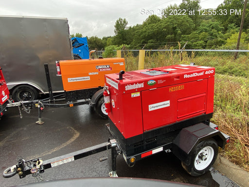2022 Shindaiwa DGW400MDL Kubota D902 Engine, 23 HP, Dual Op Welder, Wire, Arc, Droop Stick, Tig, and CC Stick Functionality, Simulphase, 3 Phase and 1 Phase Gen Output, Single Axle NB Trlr, Slr Trckl Chrg 12V 12W, Fire Ext