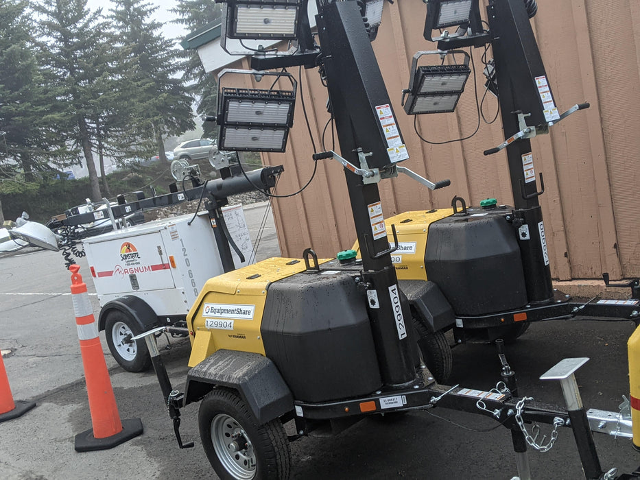 2021 Allmand NLV3GR (4) LED Light Fixture 350W, 23' Vertical Mast, 3kW Prime, Towable, Deep Sea L401, Leveling Jacks, Yanmar T4F 5.8hp