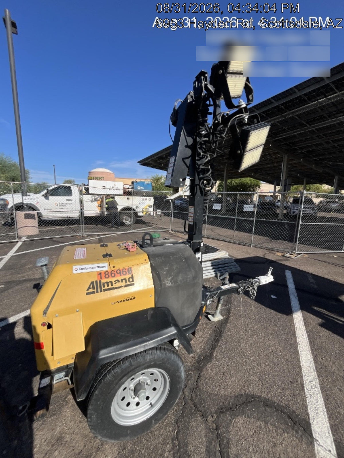 Allmand NLV3GR (4) LED Light Fixture 350W, 23' Vertical Mast, 3kW Prime, Towable, Deep Sea L401, Leveling Jacks, Yanmar T4F 5.8hp