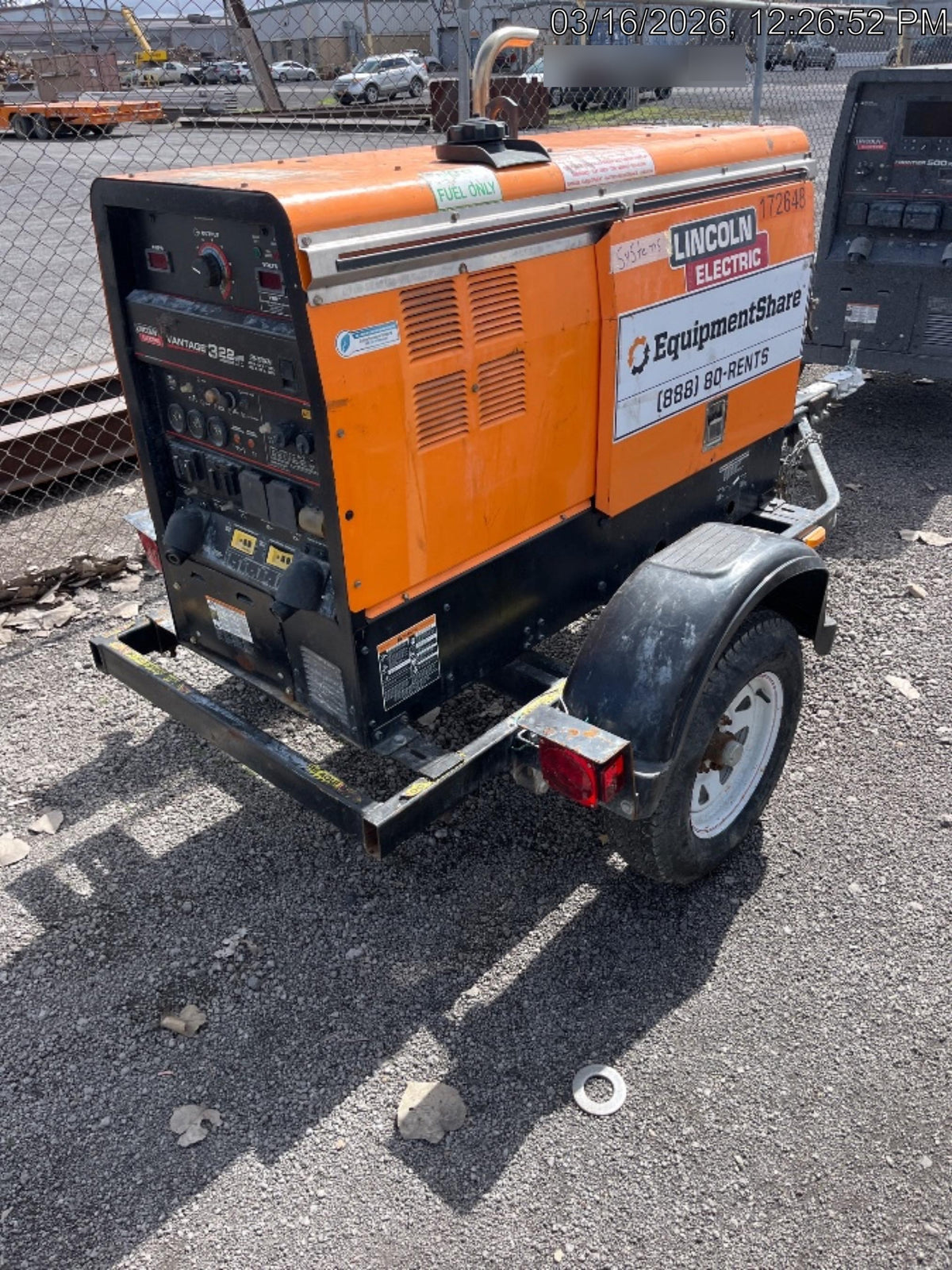 2021 Lincoln Electric Vantage 322 Vantage 322 Ready Pak 3 w/ Decals, ORANGE (includes trailer, cable rack, fender light kit) NO Telematics