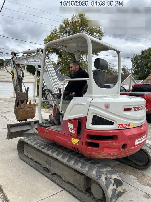 2019 Takeuchi TB260 Takeuchi TB260 Canopy w/Rubber Tracks, Auxiliary Hydraulics, Standard Blade, Manual QC, 12 / 18 / 24" Buckets, Hydraulic Thumb Installed