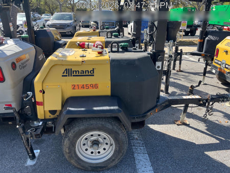 2022 Allmand NLV3GR (4) LED Light Fixture 350W, 23' Vertical Mast, 3kW Prime, Towable, Deep Sea L401, Leveling Jacks, Yanmar T4F 5.8hp
