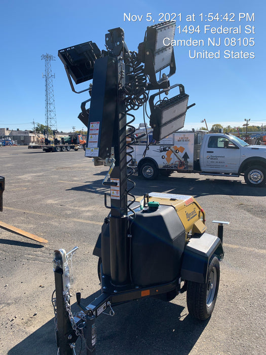 2021 Allmand NLV3GR (4) LED Light Fixture 350W, 23' Vertical Mast, 3kW Prime, Towable, Deep Sea L401, Leveling Jacks, Yanmar T4F 5.8hp