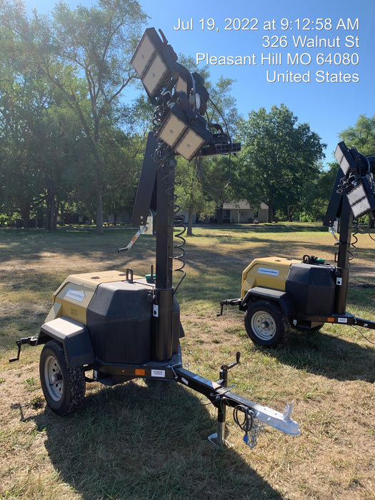 2022 Allmand NLV3GR (4) LED Light Fixture 350W, 23' Vertical Mast, 3kW Prime, Towable, Deep Sea L401, Leveling Jacks, Yanmar T4F 5.8hp