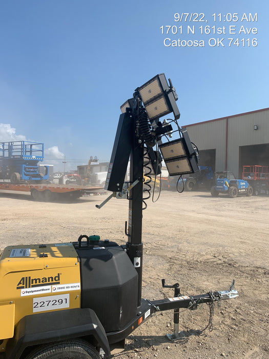 2022 Allmand NLV3GR (4) LED Light Fixture 350W, 23' Vertical Mast, 3kW Prime, Towable, Deep Sea L401, Leveling Jacks, Yanmar T4F 5.8hp