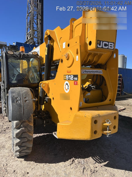 2019 JCB 512-56 Cab/Heat/Air, 109 HP, Solid Tires, STD Worklight, Beacon, Aux Hydraulics, Lifting Eye, Back up Alarm w/66" Carriage/60" Forks