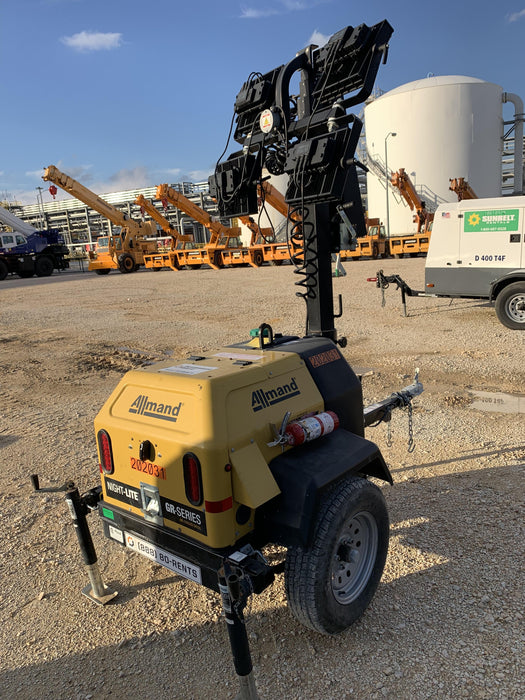 2022 Allmand NLV3GR (4) LED Light Fixture 350W, 23' Vertical Mast, 3kW Prime, Towable, Deep Sea L401, Leveling Jacks, Yanmar T4F 5.8hp