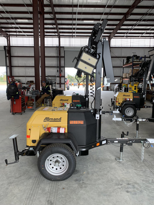 Allmand NLV3GR (4) LED Light Fixture 350W, 23' Vertical Mast, 3kW Prime, Towable, Deep Sea L401, Leveling Jacks, Yanmar T4F 5.8hp