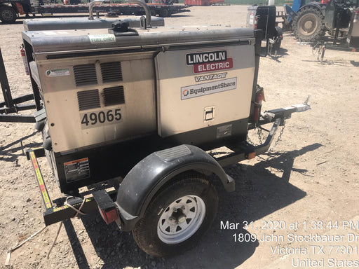 2019 Lincoln Electric Vantage 322 Ready-Pak 3, Two Wheel Trailer, Fender and Light Kit, Cable Rack