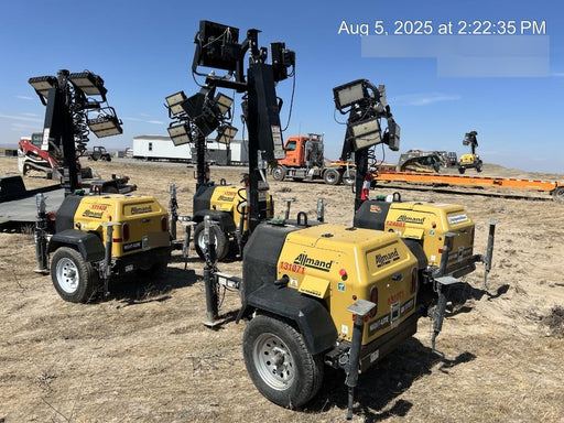 2021 Allmand NLV3GR (4) LED Light Fixture 350W, 23' Vertical Mast, 3kW Prime, Towable, Deep Sea L401, Leveling Jacks, Yanmar T4F 5.8hp