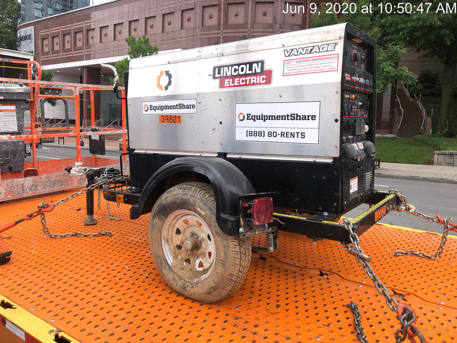 2019 Lincoln Electric Vantage 322 Welder Ready-Pak 3, Two wheel trailer, Fender and Light kit, Cable Rack