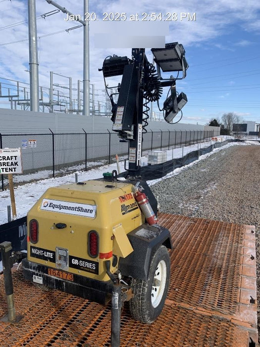 2021 Allmand NLV3GR (4) LED Light Fixture 350W, 23' Vertical Mast, 3kW Prime, Towable, Deep Sea L401, Leveling Jacks, Yanmar T4F 5.8hp