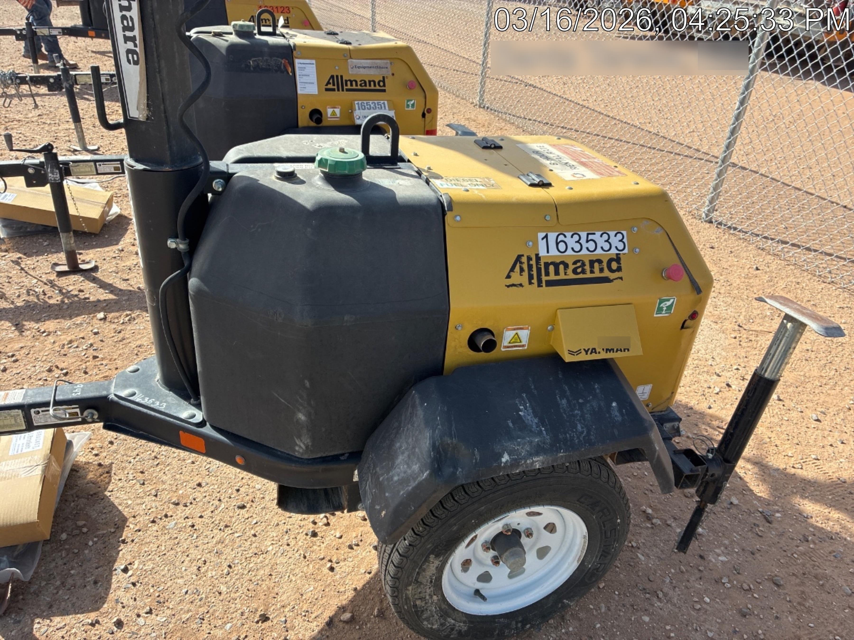 2021 Allmand NLV3GR (4) LED Light Fixture 350W, 23' Vertical Mast, 3kW Prime, Towable, Deep Sea L401, Leveling Jacks, Yanmar T4F 5.8hp