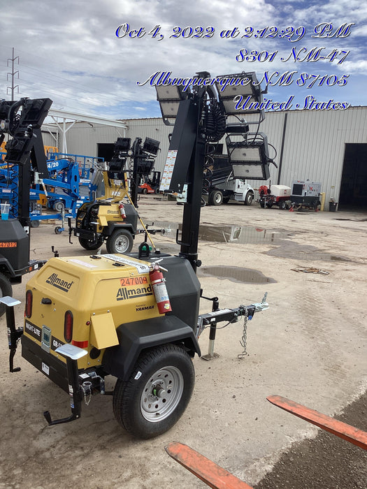 2022 Allmand NLV3GR (4) LED Light Fixture 350W, 23' Vertical Mast, 3kW Prime, Towable, ES Decals, T3