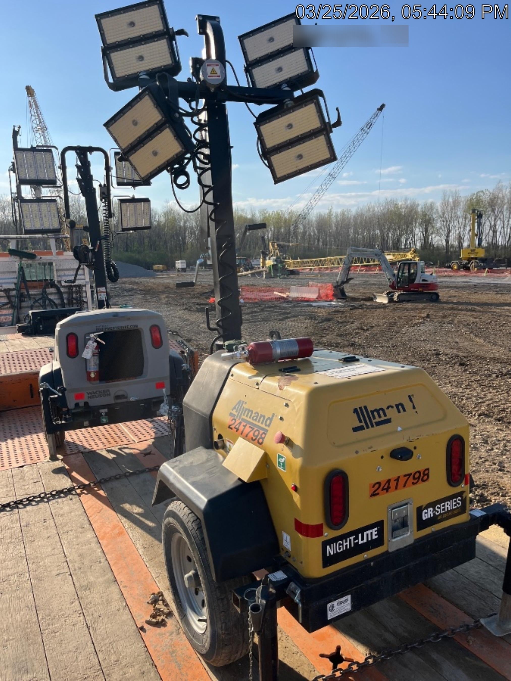 2022 Allmand NLV3GR (4) LED Light Fixture 350W, 23' Vertical Mast, 3kW Prime, Towable, Deep Sea L401, Leveling Jacks, Yanmar T4F 5.8hp