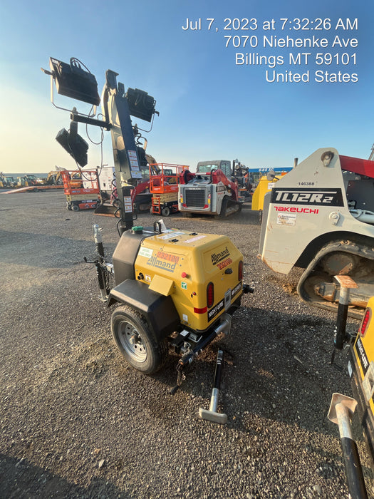 2022 Allmand NLV3GR (4) LED Light Fixture 350W, 23' Vertical Mast, 3kW Prime, Towable, Deep Sea L401, Leveling Jacks, Yanmar T4F 5.8hp