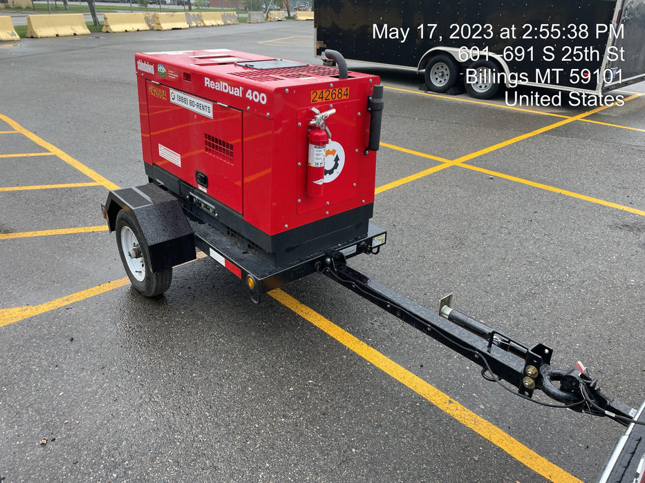 2022 Shindaiwa DGW400MDL Kubota D902 Engine, 23 HP, Dual Op Welder, Wire, Arc, Droop Stick, Tig, and CC Stick Functionality, Simulphase, 3 Phase and 1 Phase Gen Output, Single Axle NB Trlr, Slr Trckl Chrg 12V 12W, Fire Ext