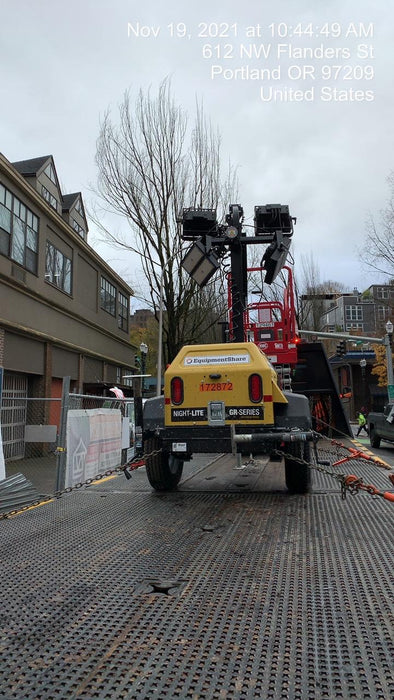 2021 Allmand NLV3GR (4) LED Light Fixture 350W, 23' Vertical Mast, 3kW Prime, Towable, Deep Sea L401, Leveling Jacks, Yanmar T4F 5.8hp