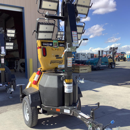 Allmand NLV3GR (4) LED Light Fixture 350W, 23' Vertical Mast, 3kW Prime, Towable, Deep Sea L401, Leveling Jacks, Yanmar T4F 5.8hp