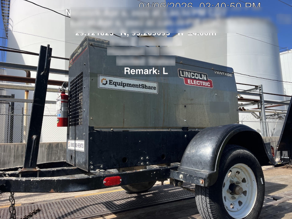 2019 Lincoln Electric Vantage 322 Ready-Pak 3, Two Wheel Trailer, Fender and Light Kit, Cable Rack