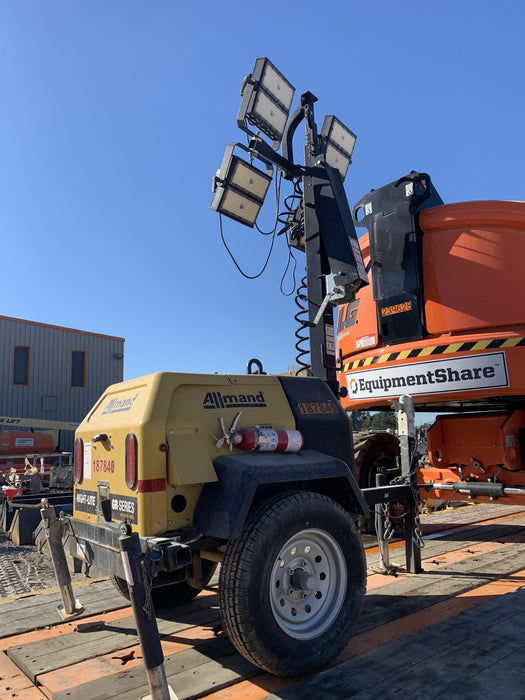 Allmand NLV3GR (4) LED Light Fixture 350W, 23' Vertical Mast, 3kW Prime, Towable, Deep Sea L401, Leveling Jacks, Yanmar T4F 5.8hp